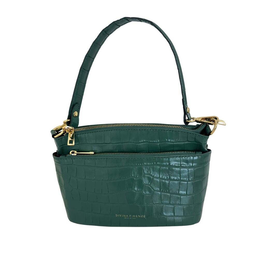 Divina Firenze Hunter Green Genuine Leather Shoulder Bag Made in Italy Black